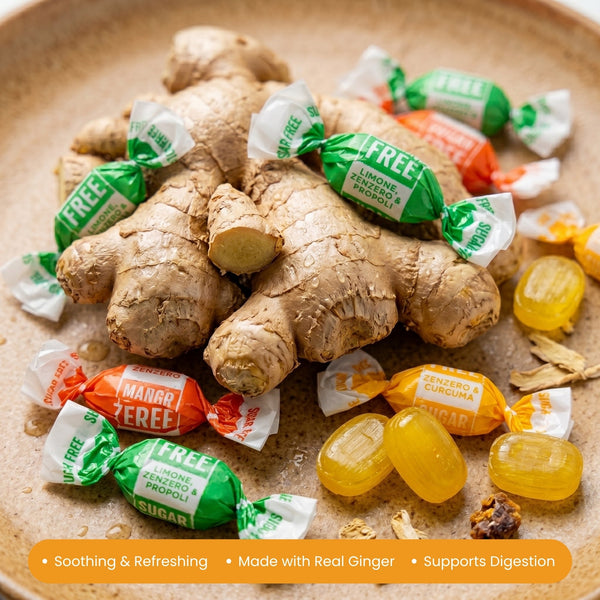 Sugar-Free Ginger Candy – Orange, Mango & Lemon, Made in Italy, 55 pc