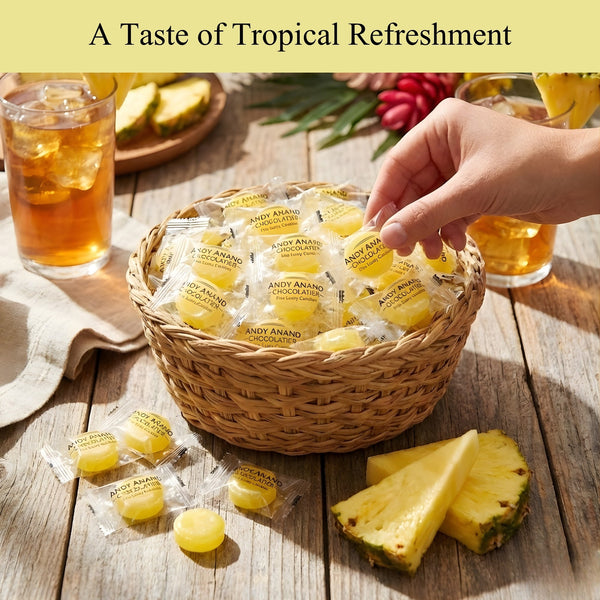 Close-up of Andy Anand sugar-free pineapple hard candy pieces
