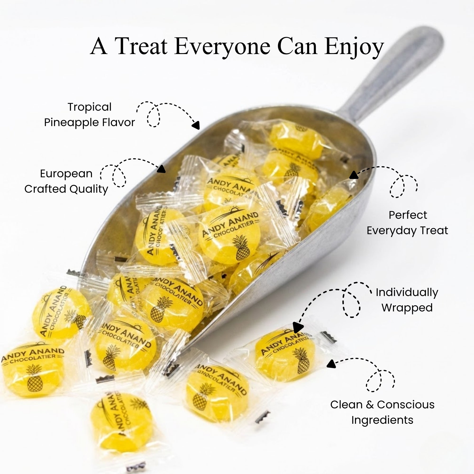 Individually wrapped sugar-free pineapple hard candies from Andy Anand