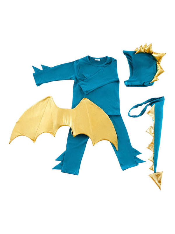 Jade Blue and Gold Dragon Costume Pajamas for Baby & Kids