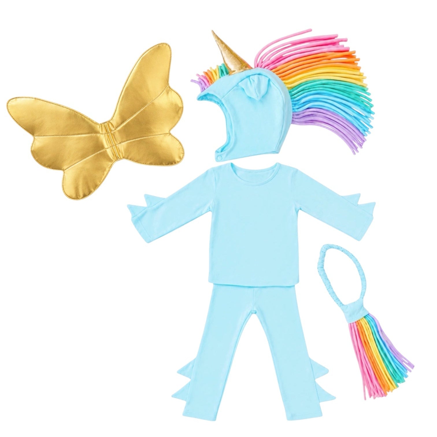 Child wearing the Sky Blue Pegasus costume from the Rainbow Dreams Collection