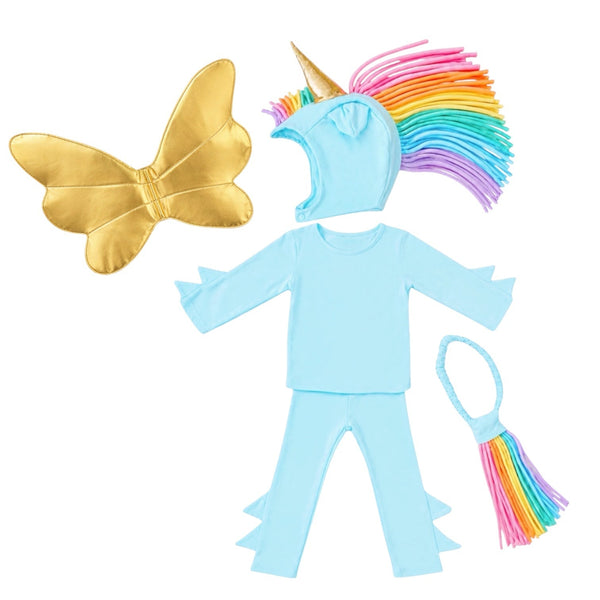 Child wearing the Sky Blue Pegasus costume from the Rainbow Dreams Collection