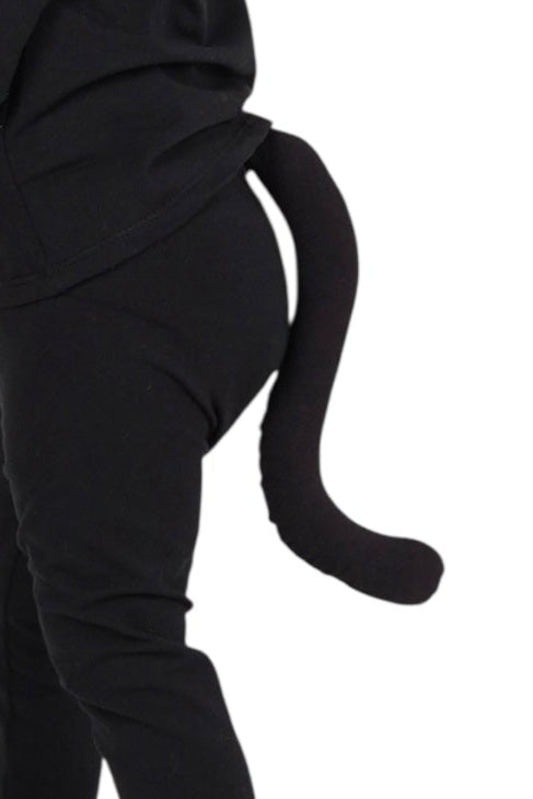 Black cat costume with a tail on a white background