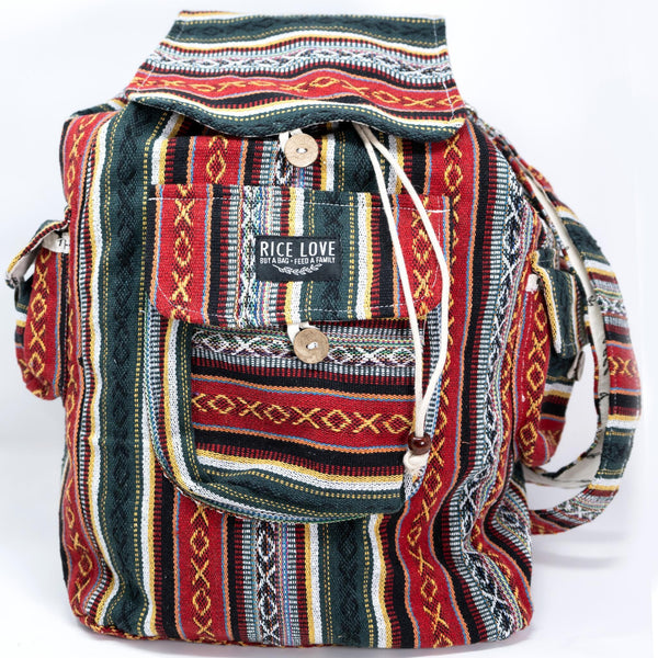 Recycled Travel Backpack Delhi made from upcycled burlap rice bags