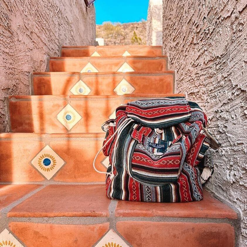 Recycled Travel Backpack Delhi - Upcycled Burlap Rice Bag