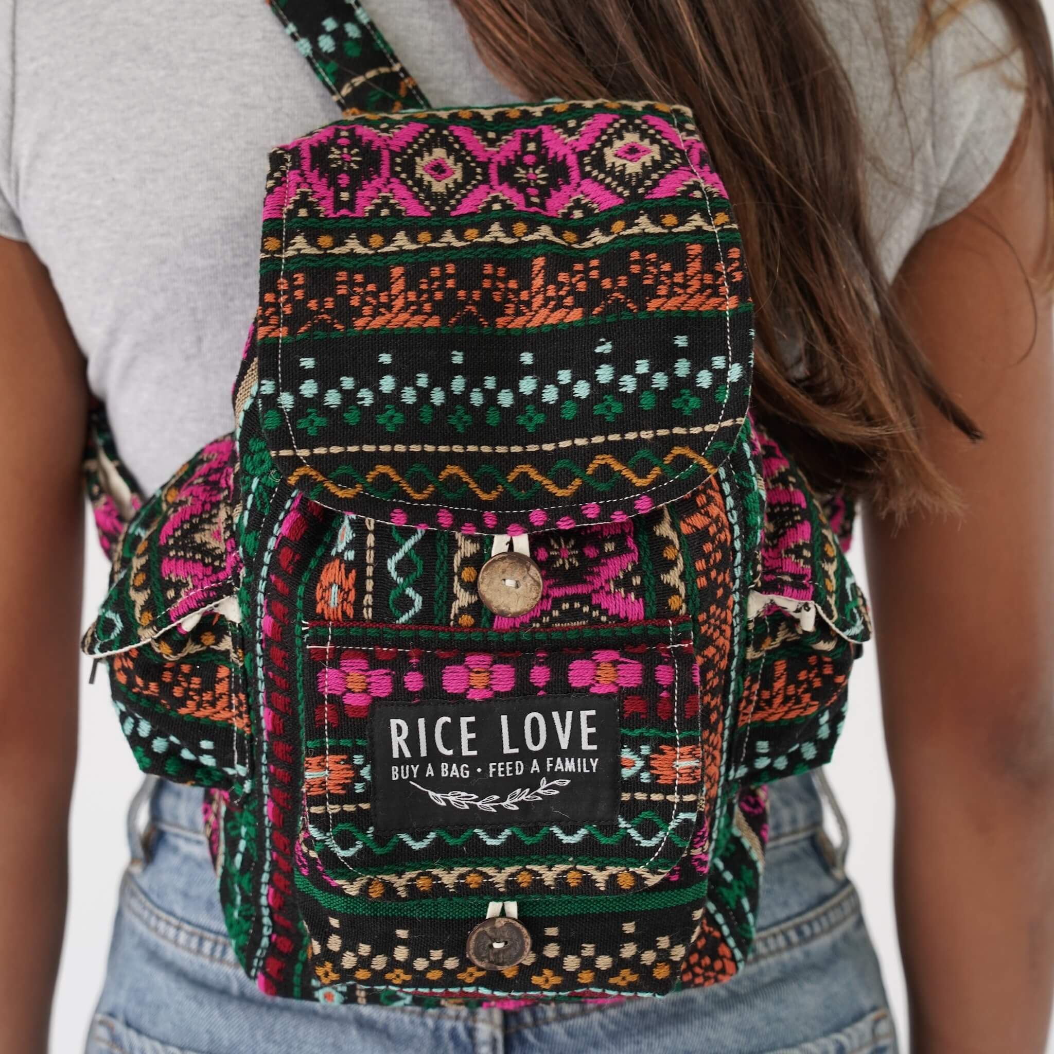Mini Recycled Travel Backpack Dana - Upcycled Burlap Bag