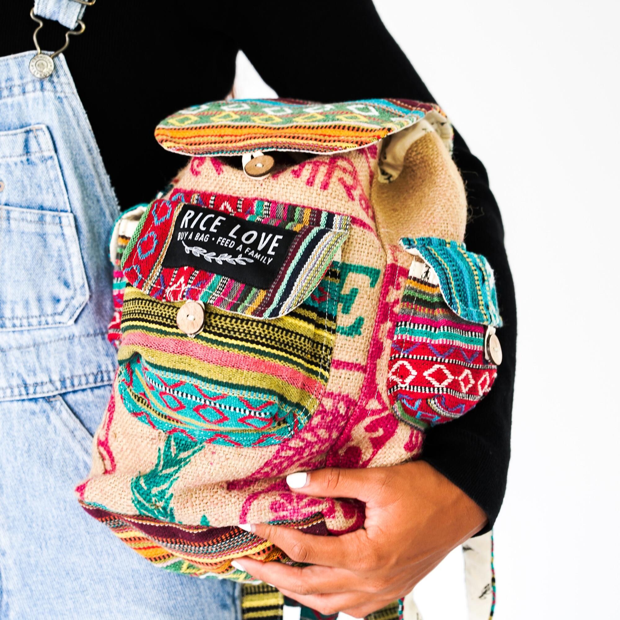 Mini Recycled Travel Backpack Agra made from upcycled burlap rice bags