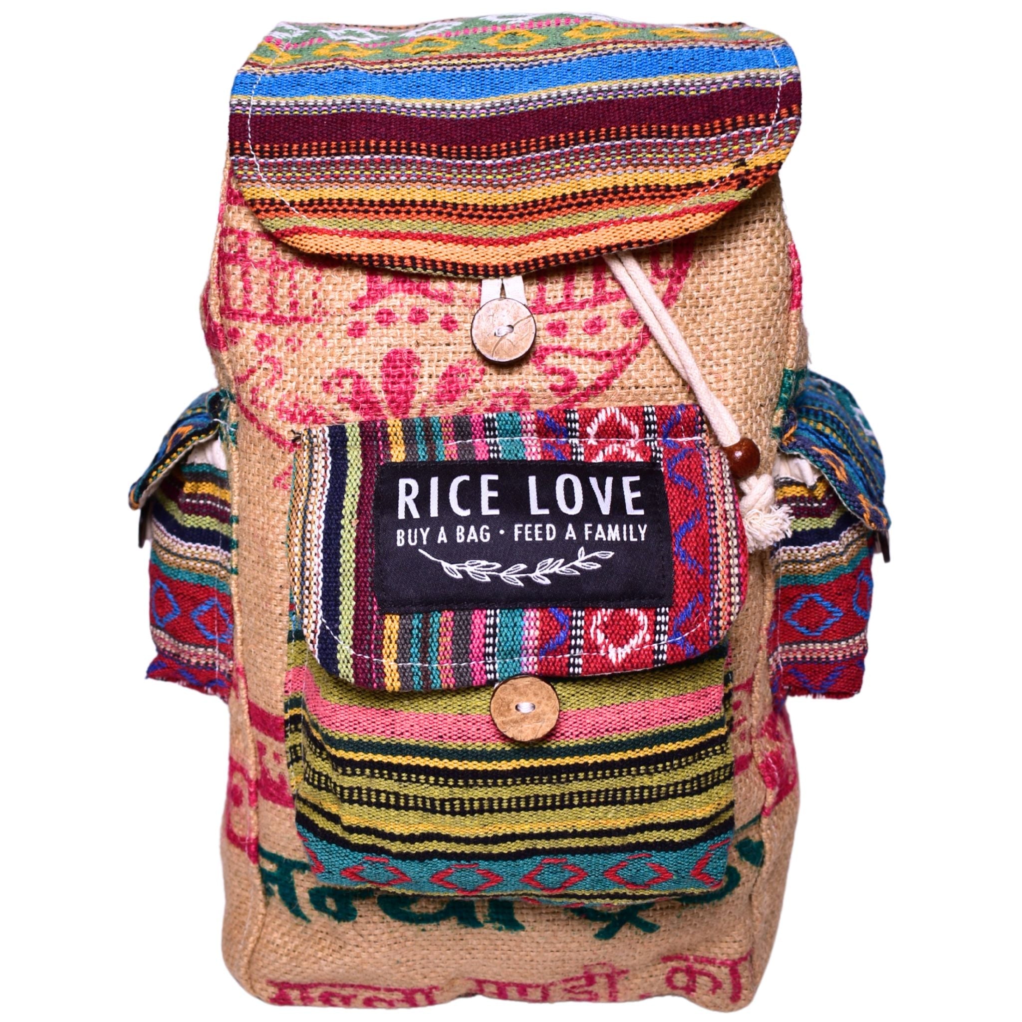 Front view of the Mini Recycled Travel Backpack Agra by Rice Love