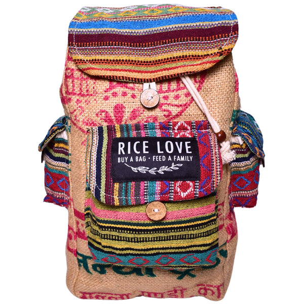 Front view of the Mini Recycled Travel Backpack Agra by Rice Love