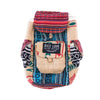 Close-up of recycled burlap fabric on the Mini Recycled Travel Backpack Chennai
