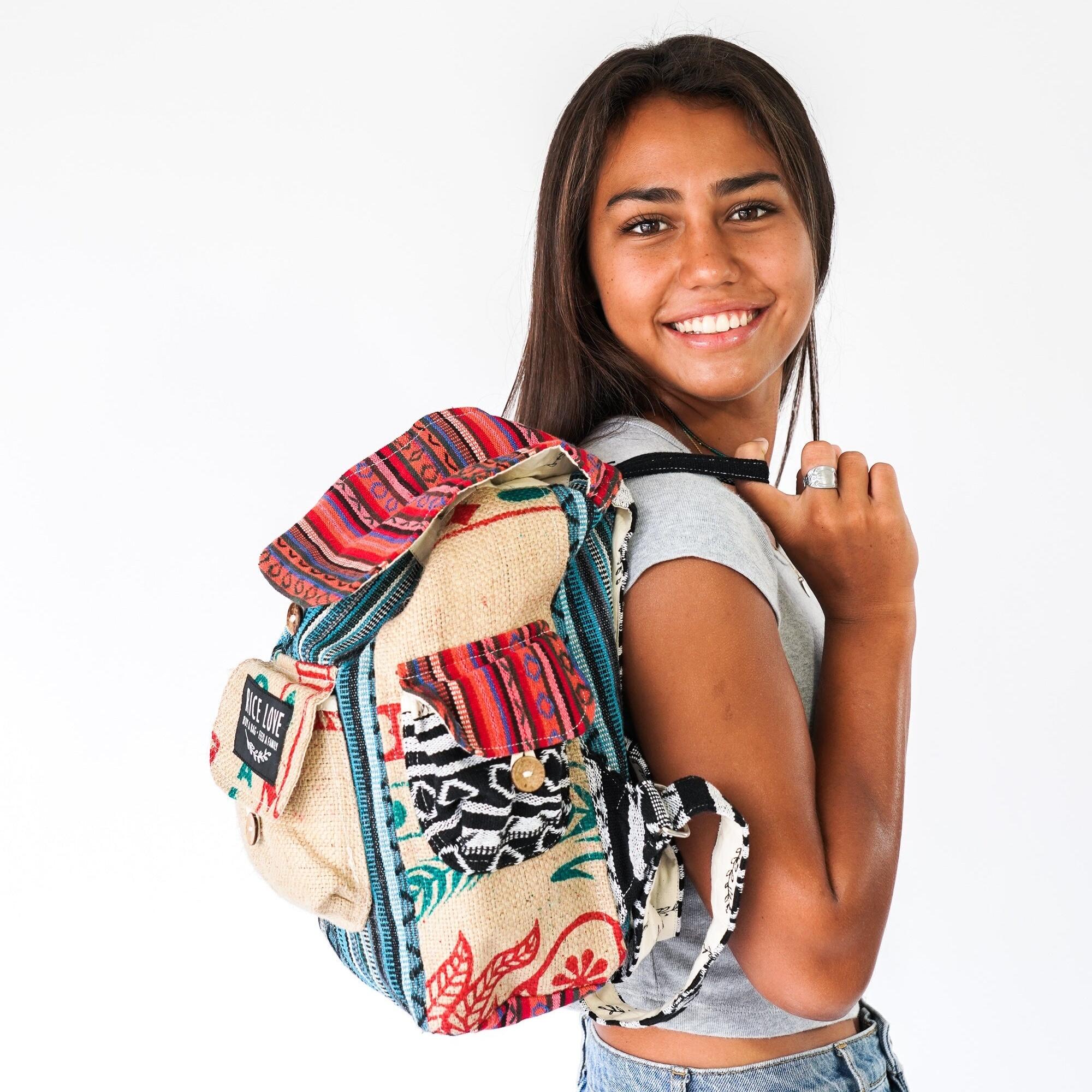 Mini Recycled Travel Backpack Chennai interior and straps detail