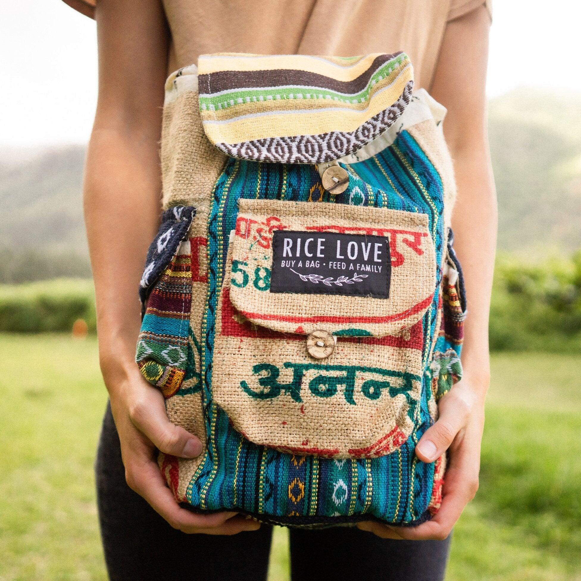 Mini Recycled Travel Backpack Goa made from upcycled burlap rice bags