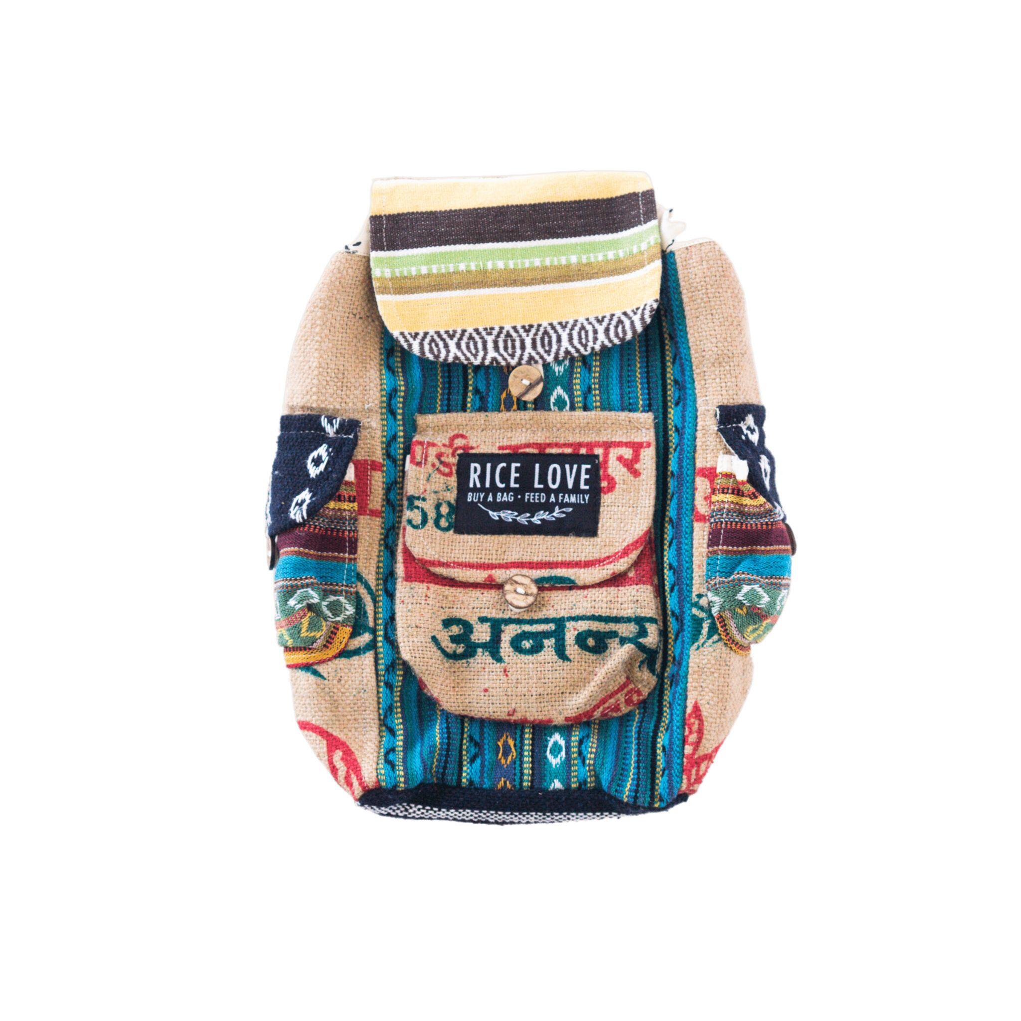 Close-up view of the Mini Recycled Travel Backpack Goa fabric and stitching