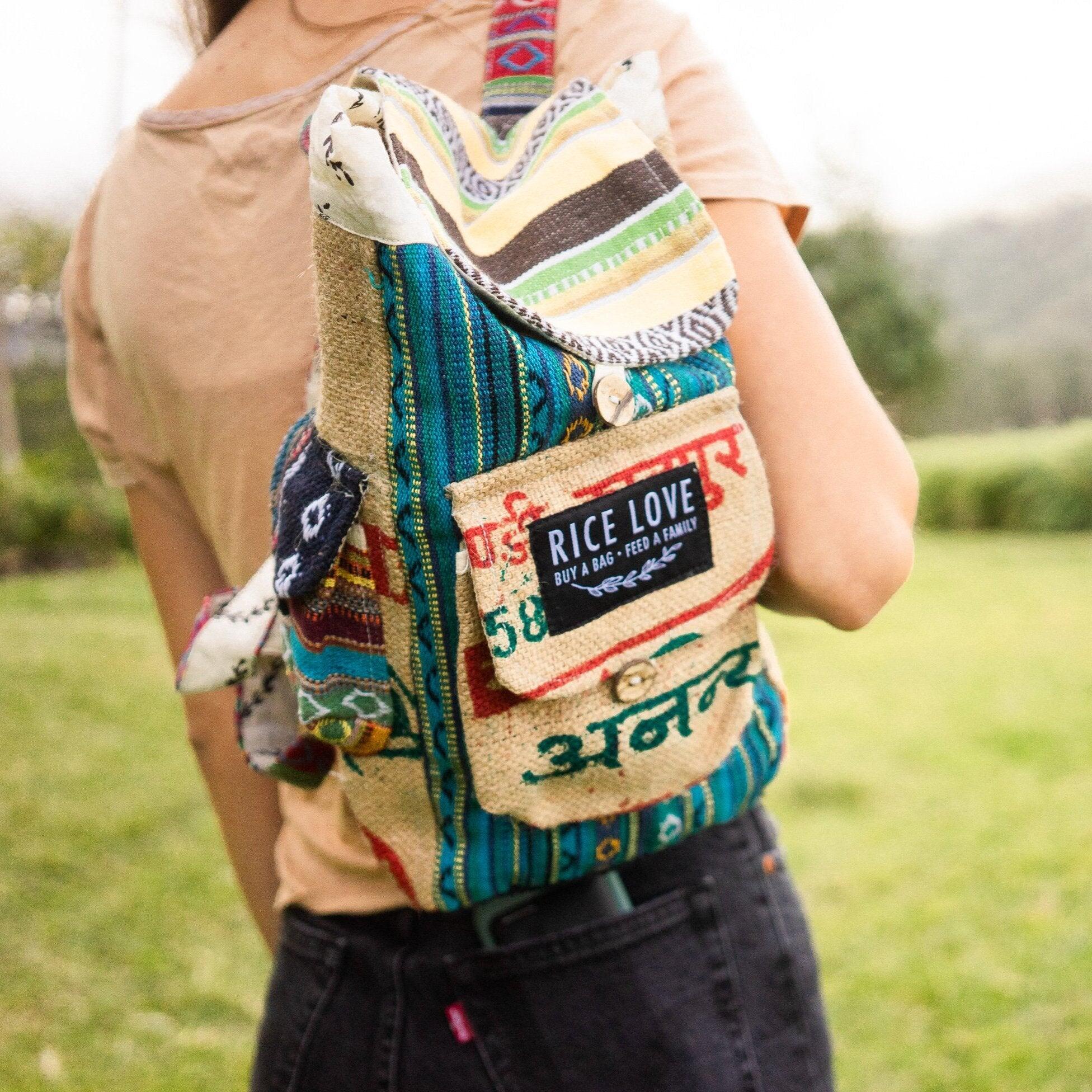 Mini Recycled Travel Backpack Goa - Upcycled Burlap Bag