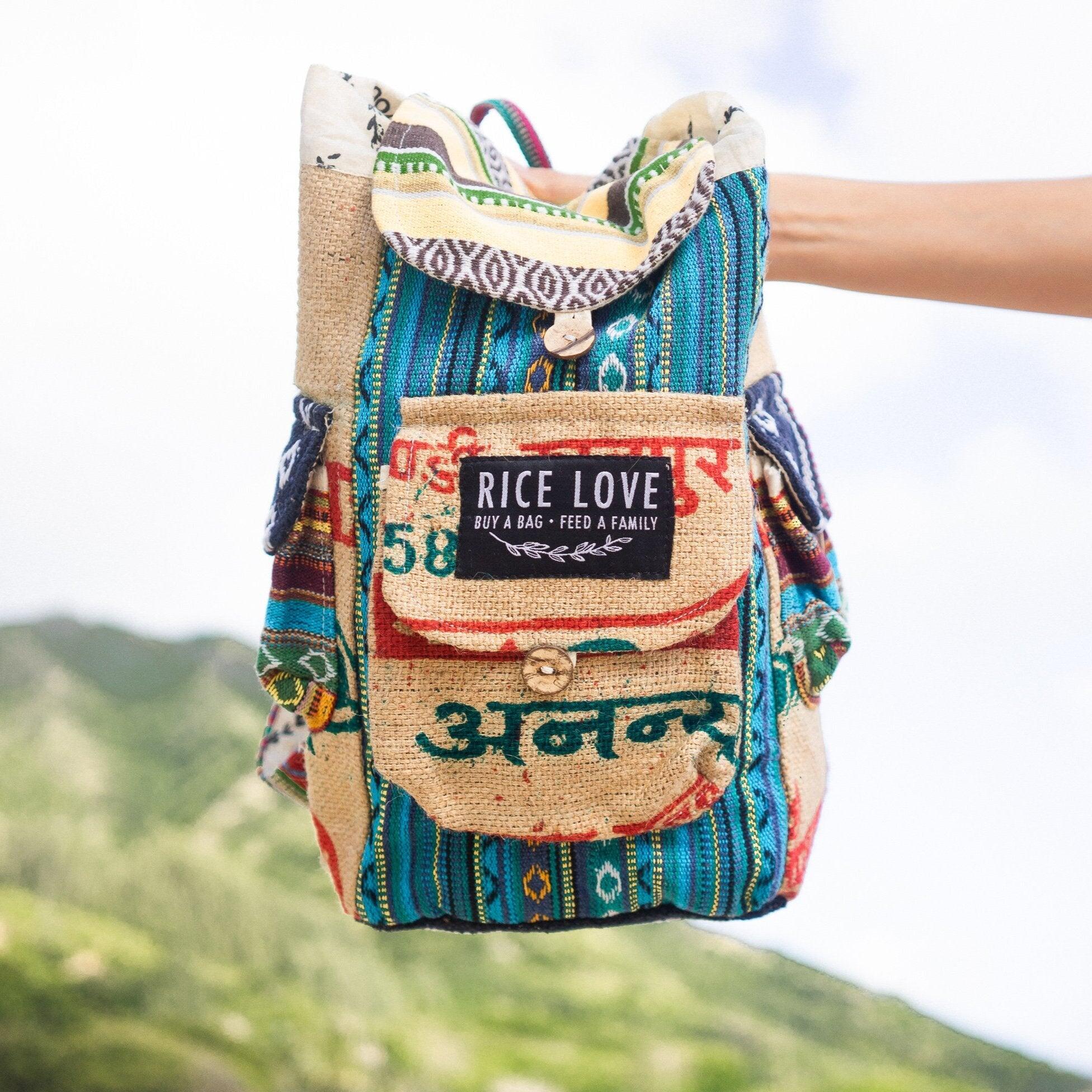 Mini Recycled Travel Backpack Goa - Upcycled Burlap Bag
