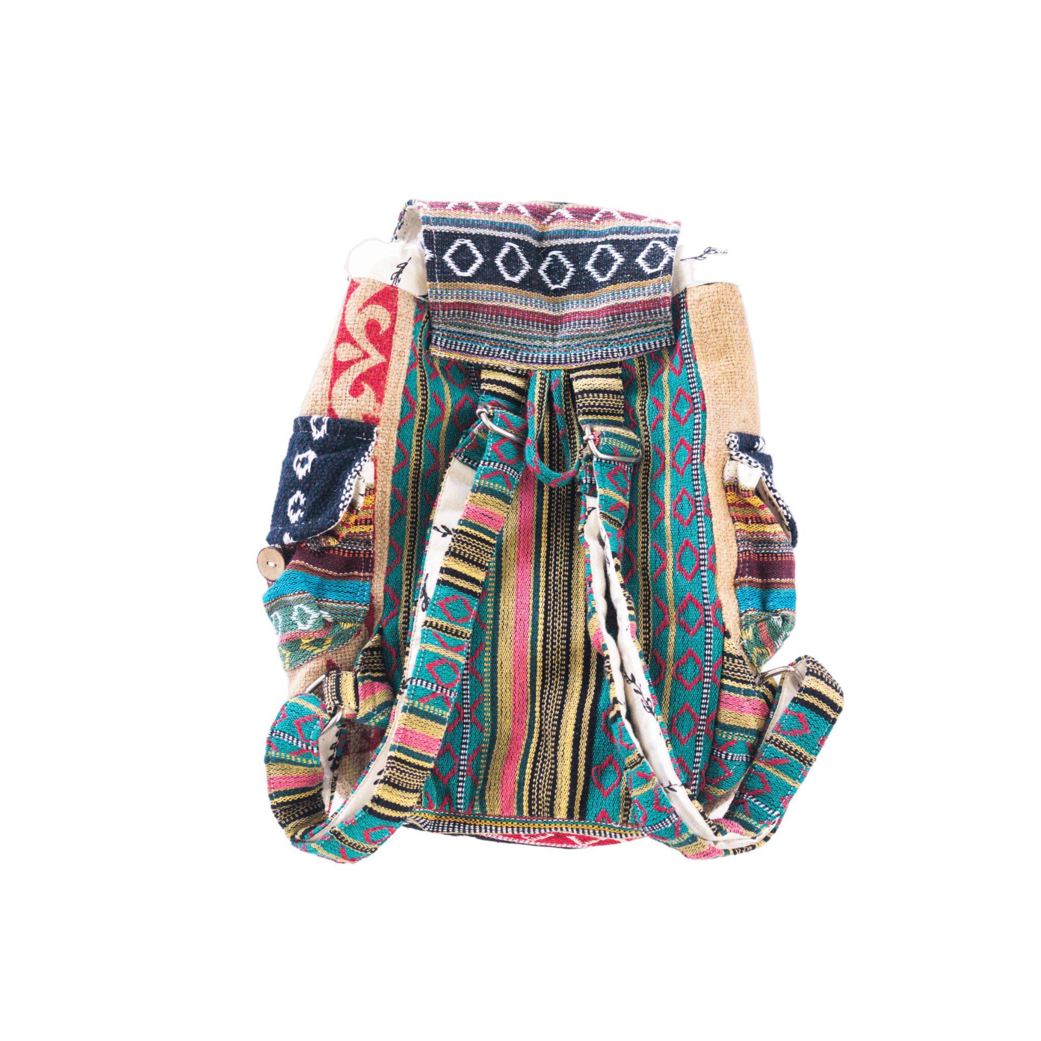 Mini Recycled Travel Backpack Kochi displayed with straps and compact travel size shown