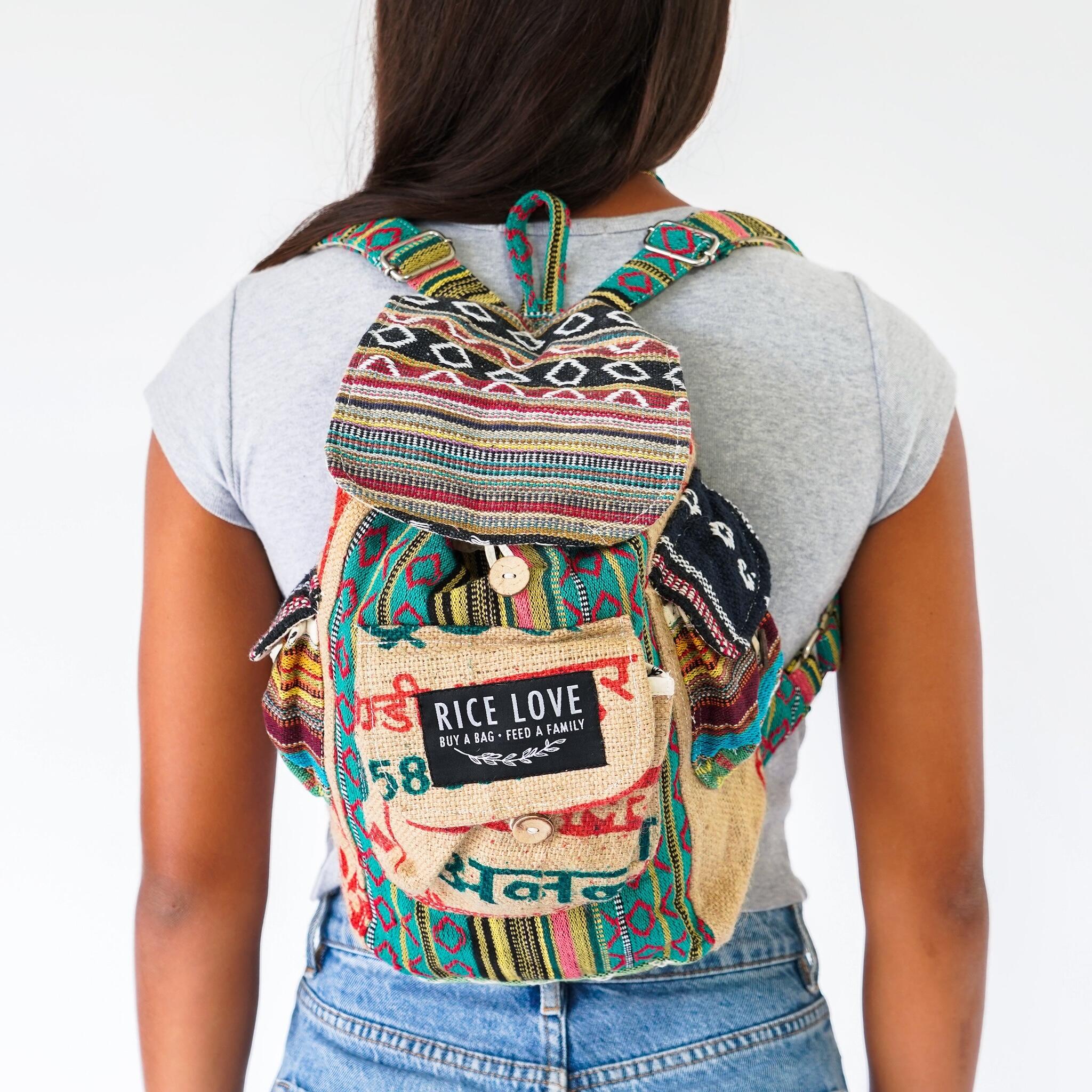 Mini Recycled Travel Backpack Kochi - Upcycled Burlap