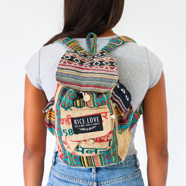 Mini Recycled Travel Backpack Kochi - Upcycled Burlap
