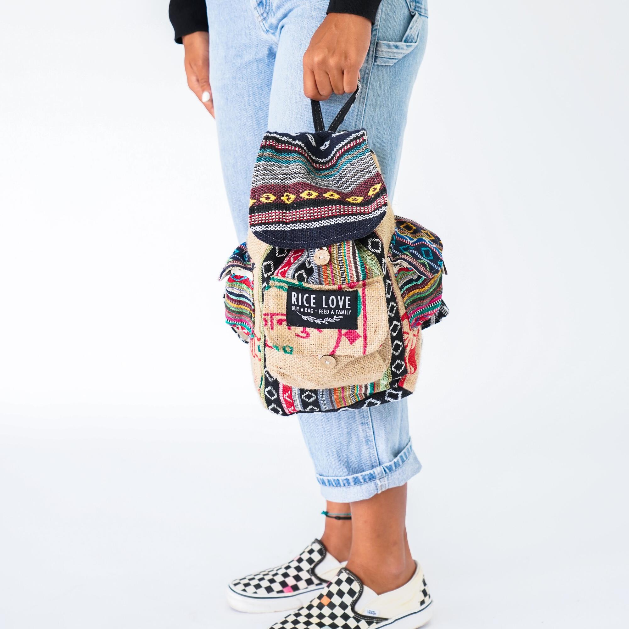 Mini Recycled Travel Backpack Mumbai interior and straps detail