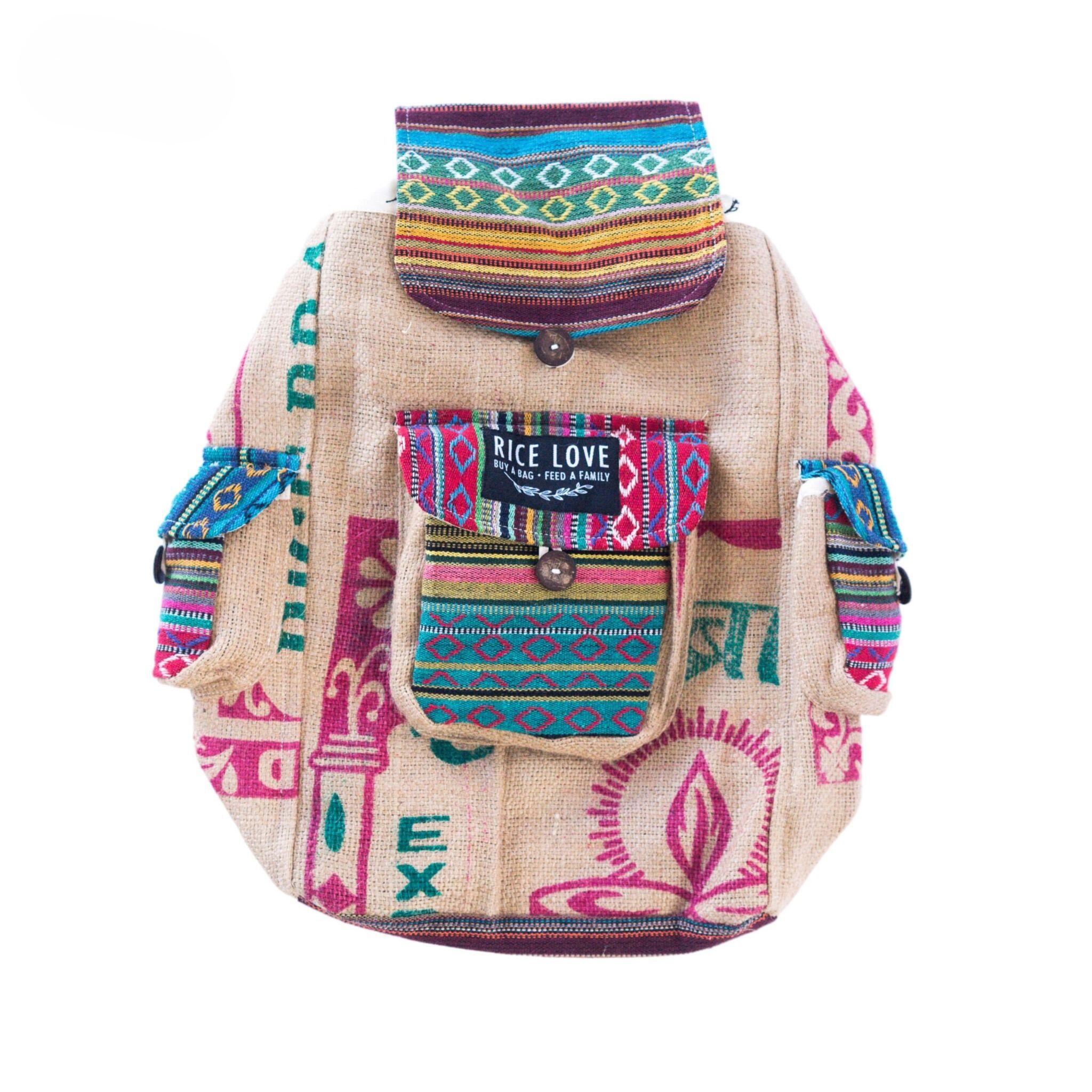 Recycled Travel Backpack Agra - Upcycled Rice Bag Bag