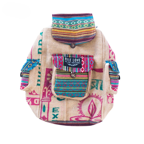 Recycled Travel Backpack Agra - Upcycled Rice Bag Bag