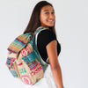 Recycled Travel Backpack Agra shown from a different angle highlighting its unique burlap pattern