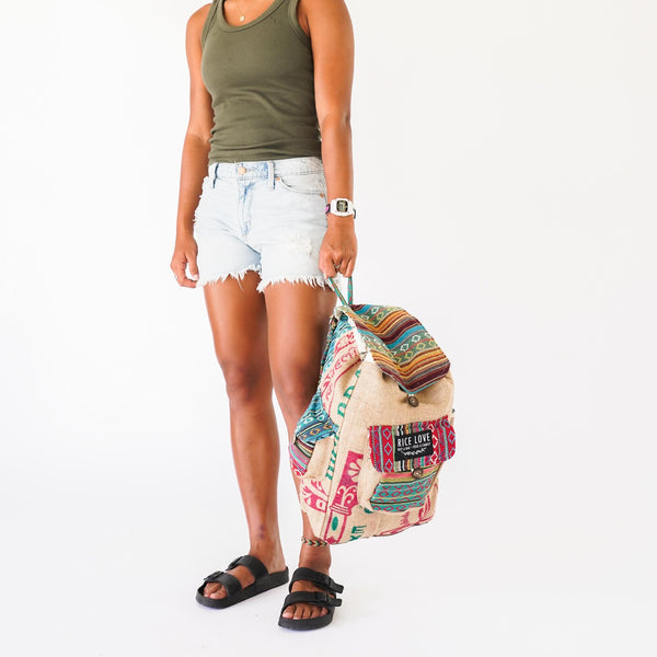Recycled Travel Backpack Agra - Upcycled Rice Bag Bag