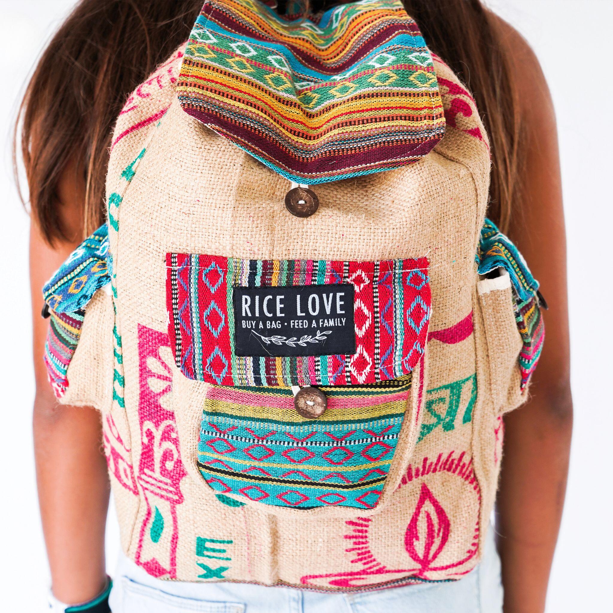 Recycled Travel Backpack Agra - Upcycled Rice Bag Bag