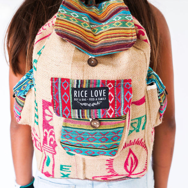 Recycled Travel Backpack Agra - Upcycled Rice Bag Bag