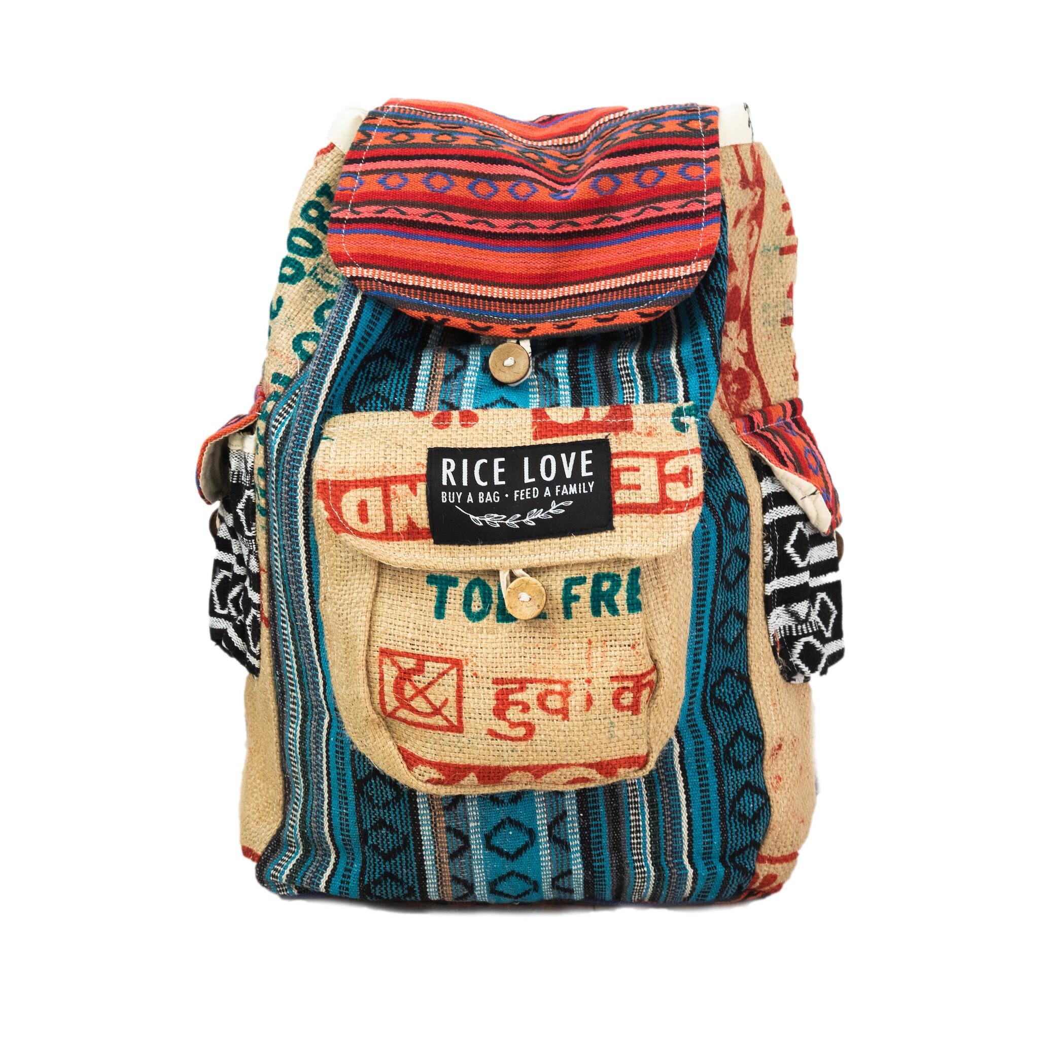 Recycled Travel Backpack Chennai - Upcycled Rice Bag Burlap