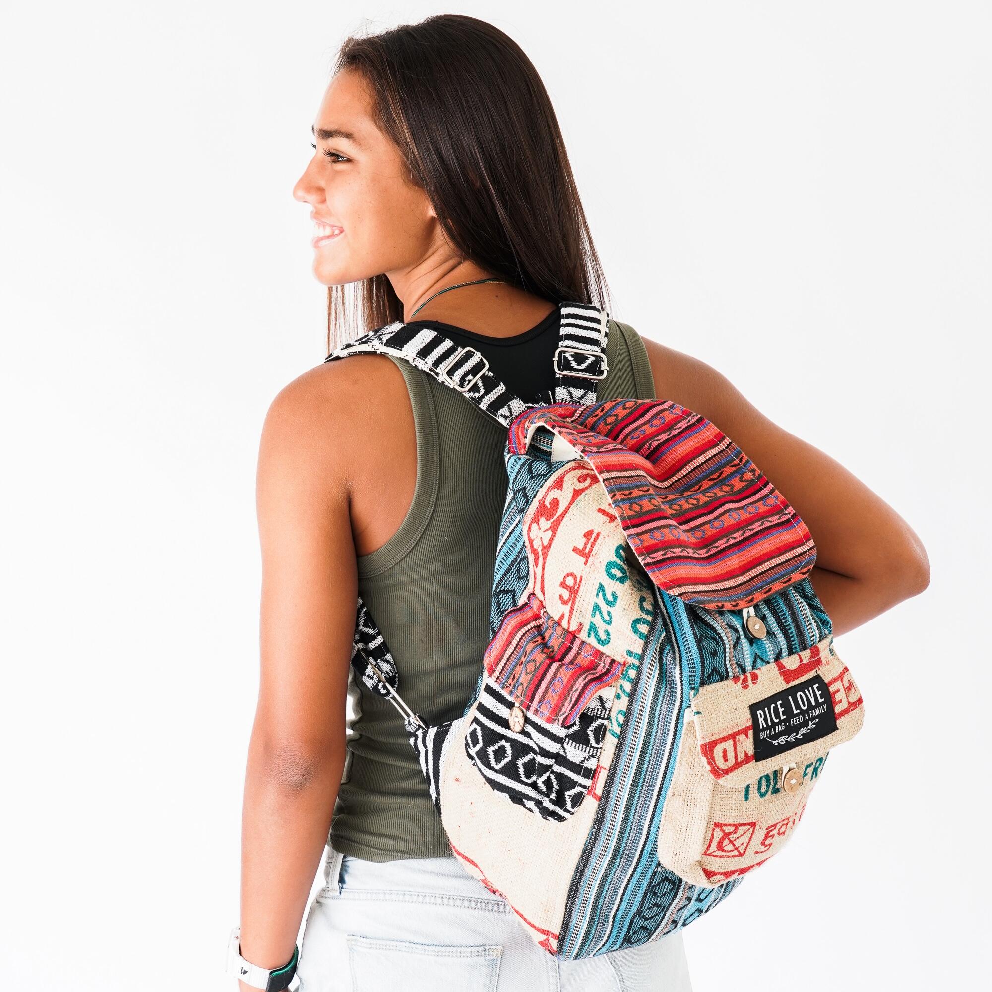 Recycled Travel Backpack Chennai - Upcycled Rice Bag Burlap