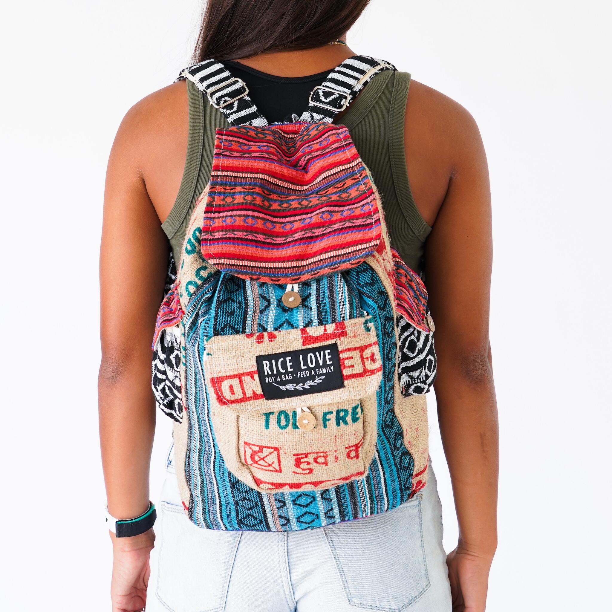 Recycled Travel Backpack Chennai - Upcycled Rice Bag Burlap