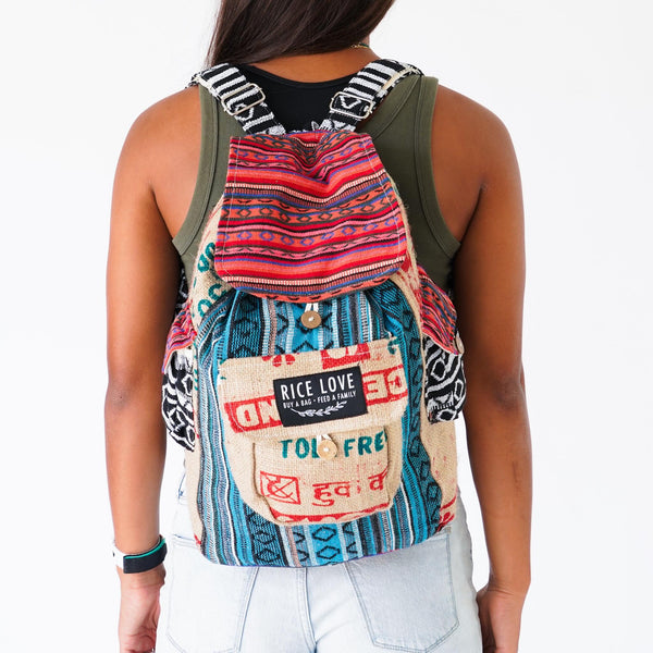 Recycled Travel Backpack Chennai - Upcycled Rice Bag Burlap