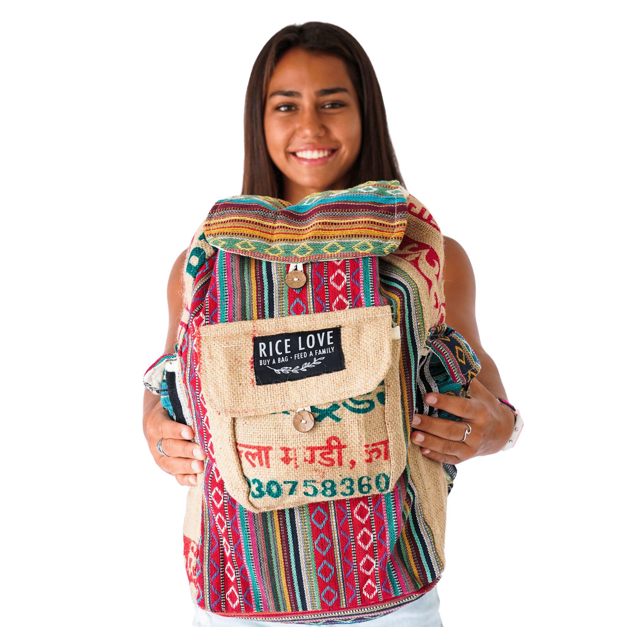 Recycled Travel Backpack Jaipur made from upcycled burlap rice bags
