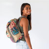 Recycled Travel Backpack Jaipur showing one-of-a-kind burlap pattern