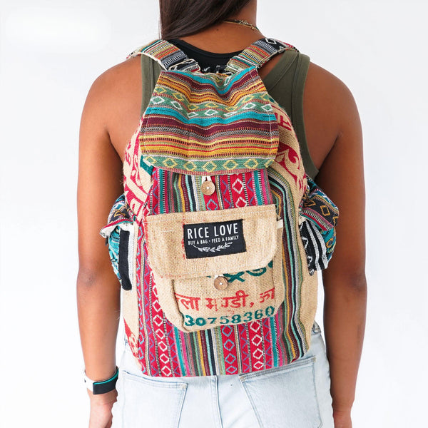 Recycled Travel Backpack Jaipur - Upcycled Rice Bag Backpack