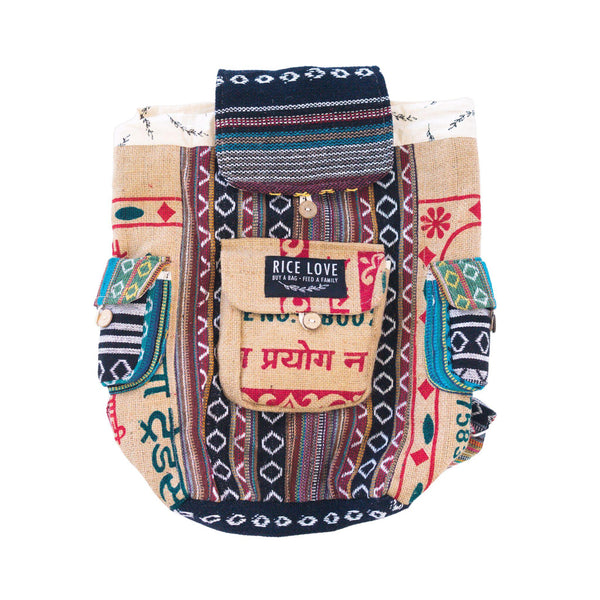 Recycled Travel Backpack Mumbai - Upcycled Rice Bag, Fair Trade