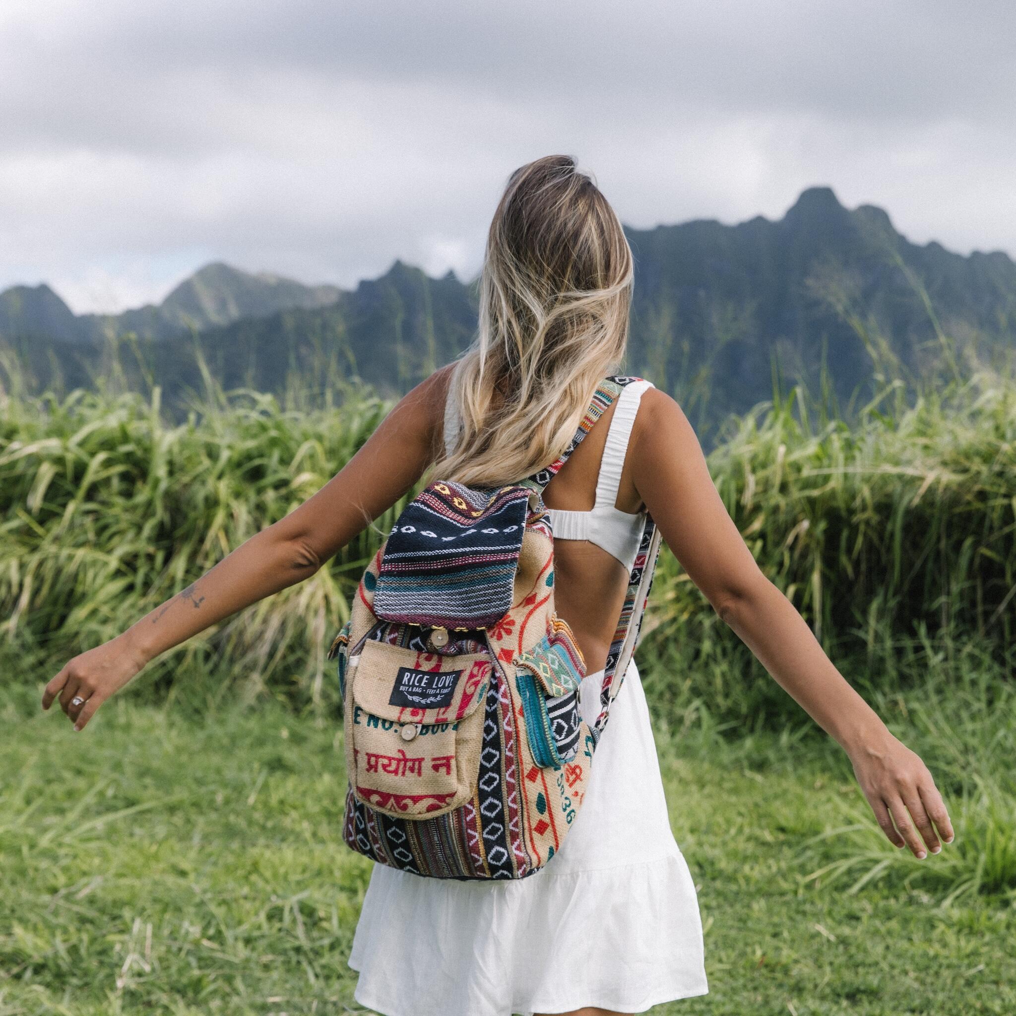 Recycled Travel Backpack Mumbai - Upcycled Rice Bag, Fair Trade