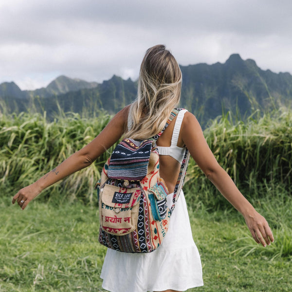 Recycled Travel Backpack Mumbai - Upcycled Rice Bag, Fair Trade