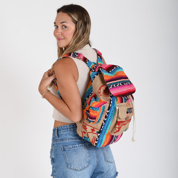Details of the Ravi Recycled Travel Backpack straps and construction