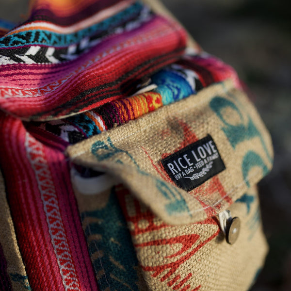 Ravi Recycled Travel Backpack – Upcycled Burlap Rice Bag