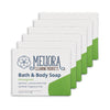 Five bars of Meliora Cleaning Products Bath & Body Soap arranged in a staggered fan layout on a plain white background.
