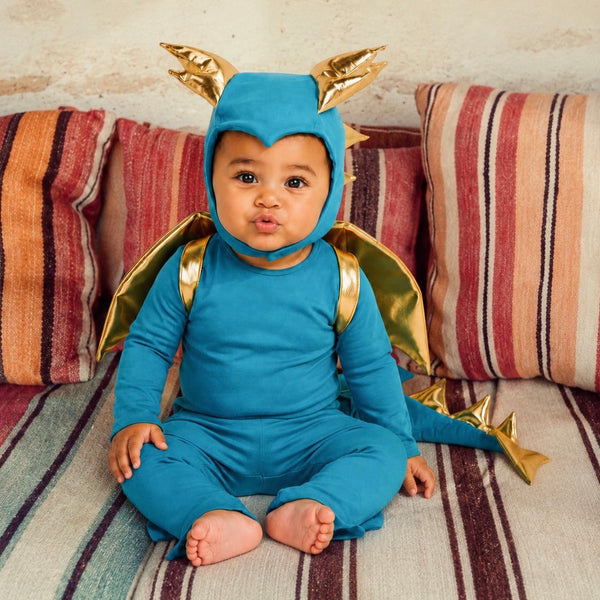 Baby Jade Dragon Costume laid flat showing full cotton set and wings