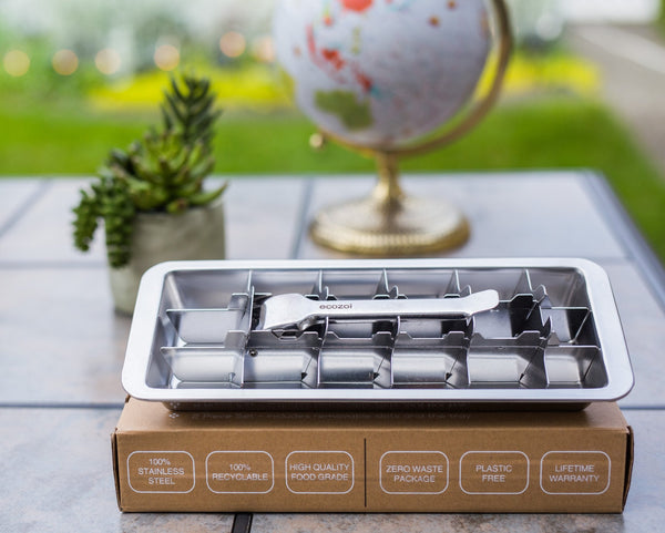 BPA-free plastic-free ecozoi metal ice cube tray — eco-friendly alternative to plastic ice trays