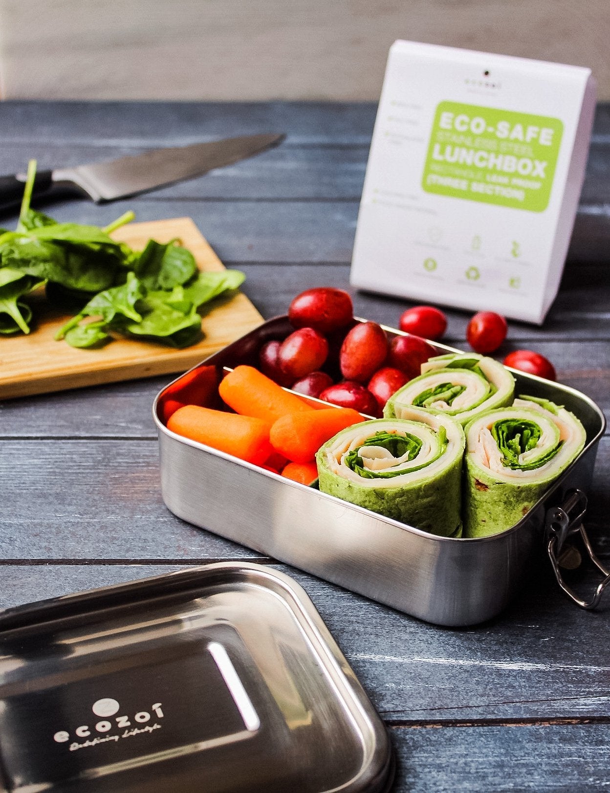 BPA-free Ecozoi stainless steel leakproof lunch box with silicone seal, eco-safe and reusable