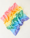 Close-up detail of Sarah's Silks rainbow silk baby blanket texture and colour gradient