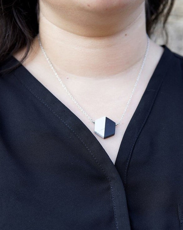 Close-up of Balanced Geometry Black Necklace layered styling, fair trade jewellery from India