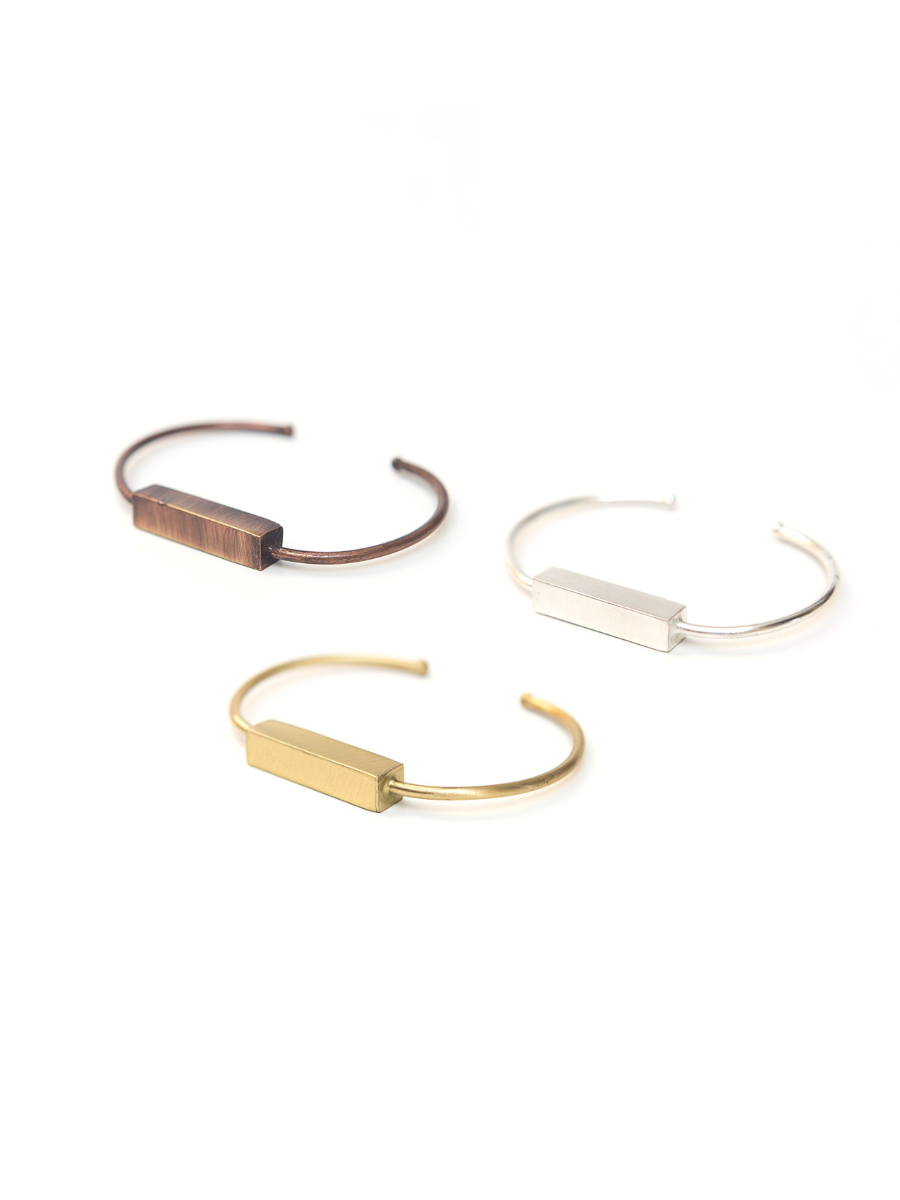 Bar Brushed Metal Cuff in silver-plated finish by Fair Anita, fair trade handmade bracelet
