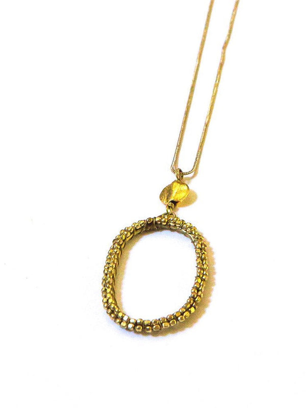 Beaded Hollow Oval Pendant Necklace | Recycled Metal | Fair Anita