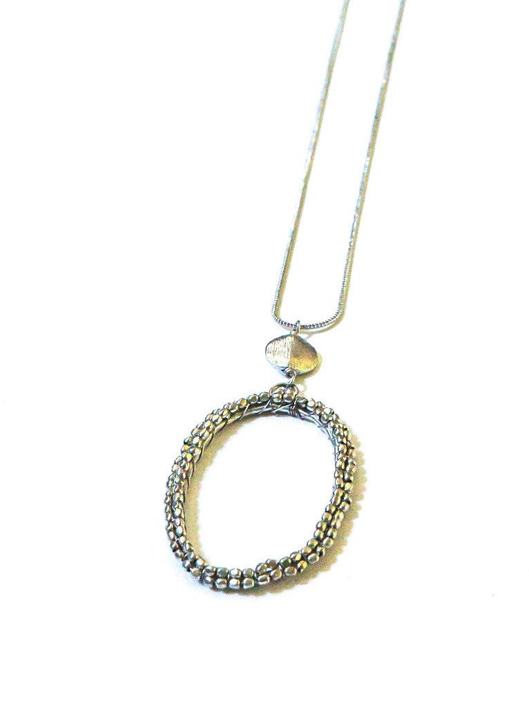 Beaded Hollow Oval Pendant Necklace | Recycled Metal | Fair Anita